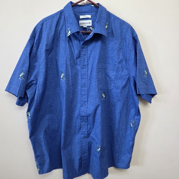 Saddlebred Big & Tall Camp Shirt sz 2XL-T Comfort Flex Fish Print - Picture 1 of 4